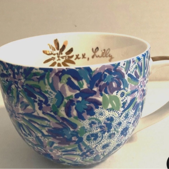 Lilly Pulitzer Other - Lilly Pulitzer Blue Floral Ceramic Gold Handle Large Coffee Tea Mug Cup - 12 Oz.
